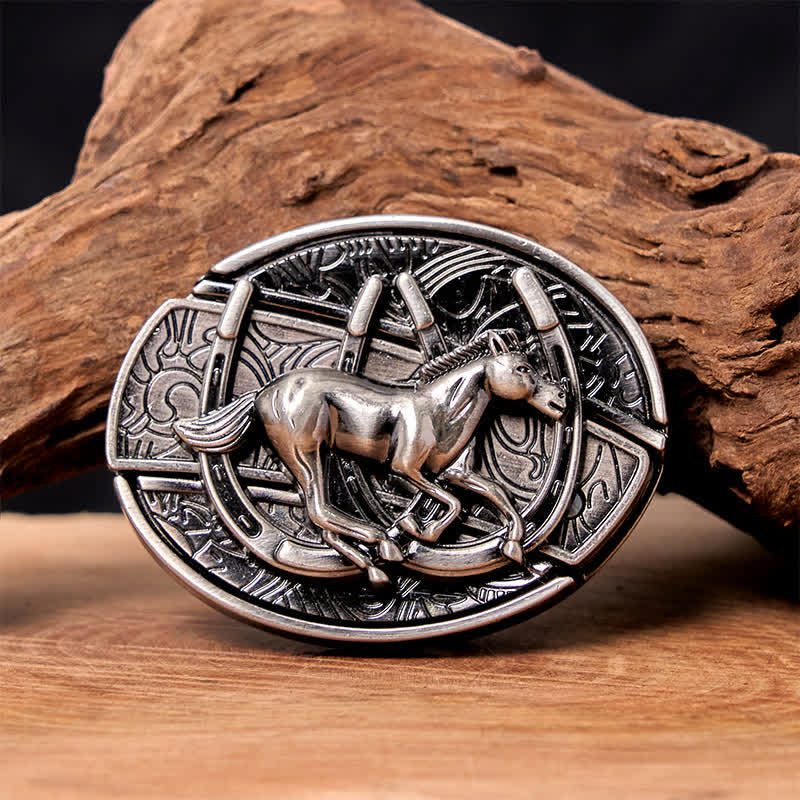 Ceinture en cuir pour homme avec couteau pliant caché et cheval galopant - Cheval au galop - Sans ceinture - Ceinture non incluse - image 1