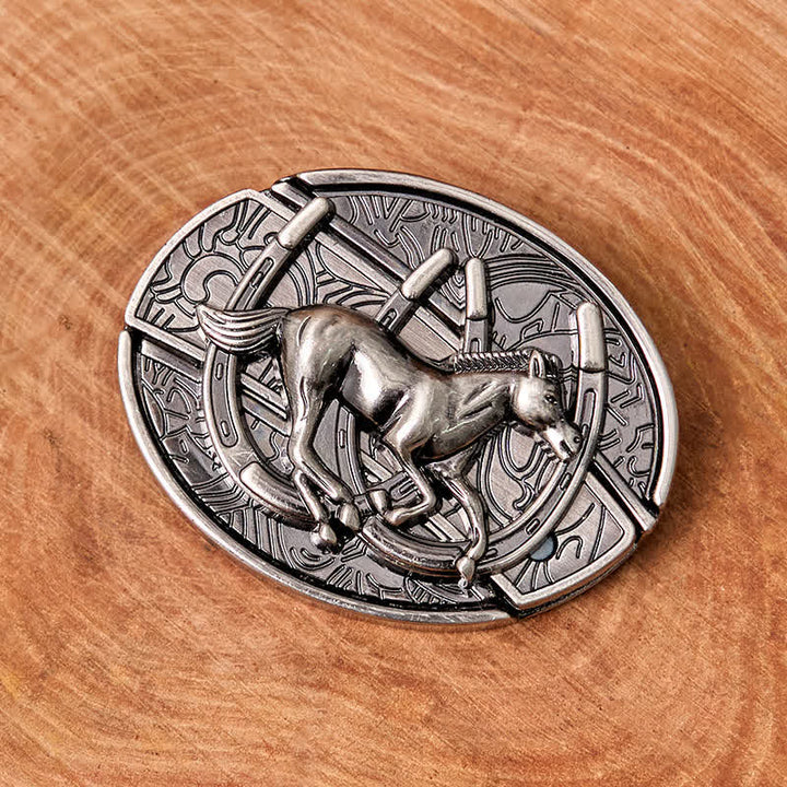 Ceinture en cuir pour homme avec couteau pliant caché et cheval galopant - image 2
