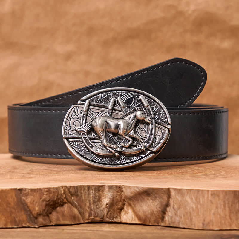 Ceinture en cuir pour homme avec couteau pliant caché et cheval galopant - Cheval au galop - Ceinture en PU noir - 42 - image 6