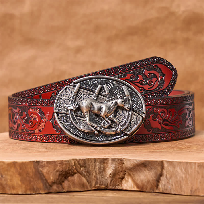 Ceinture en cuir pour homme avec couteau pliant caché et cheval galopant - Cheval au galop - Ceinture marron sculptée - 42 - image 9
