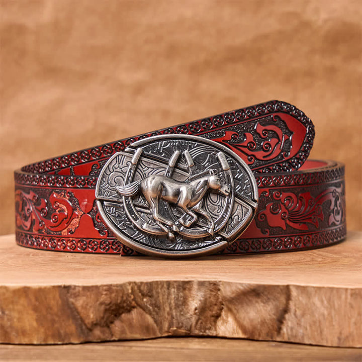 Ceinture en cuir pour homme avec couteau pliant caché et cheval galopant - Cheval au galop - Ceinture marron sculptée - 42 - image 9