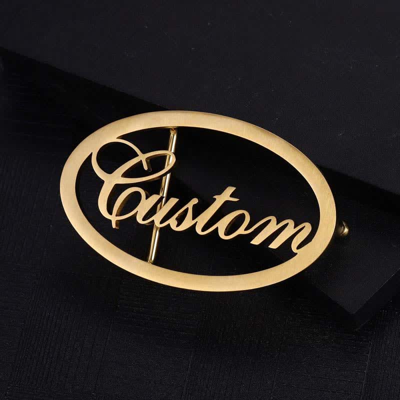Boucle de ceinture en cuir ovale personnalisée avec lettres cursives