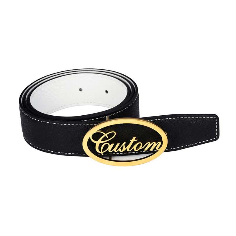 Boucle de ceinture en cuir ovale personnalisée avec lettres cursives