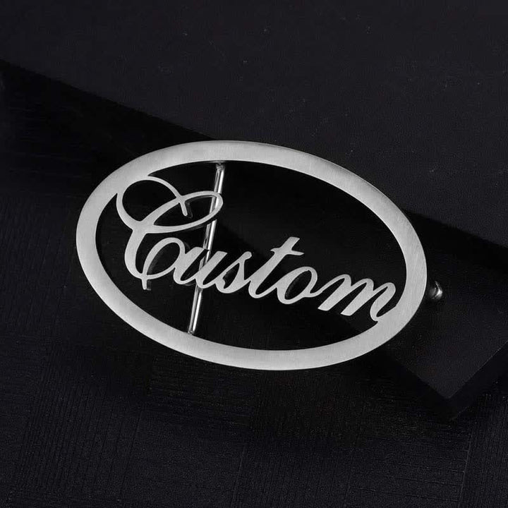 Boucle de ceinture en cuir ovale personnalisée avec lettres cursives