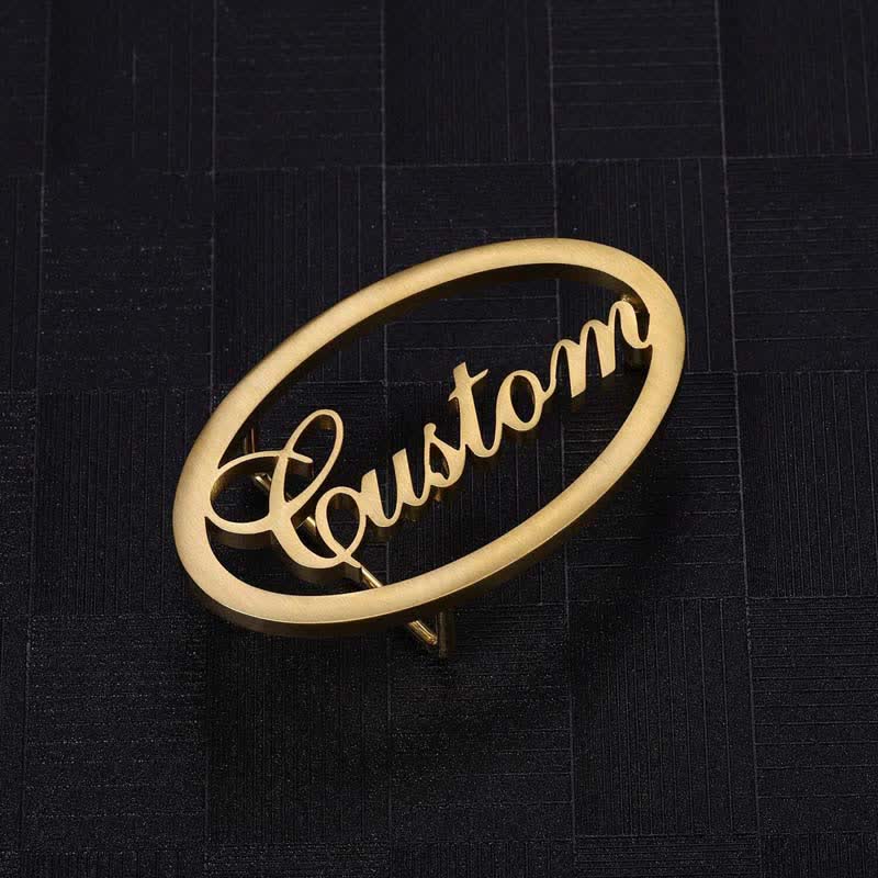 Boucle de ceinture en cuir ovale personnalisée avec lettres cursives