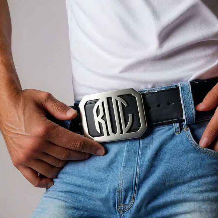 Boucle de ceinture rectangulaire en cuir avec initiales personnalisées