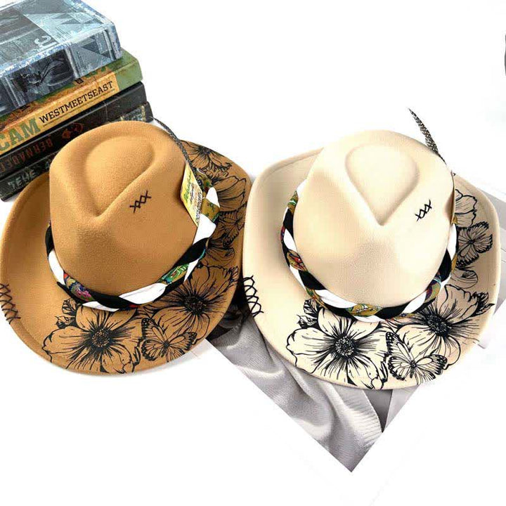 Chapeau de cowboy à sangle ethnique avec plumes de tournesol occidentales