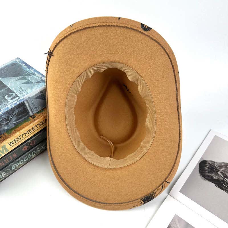 Chapeau de cowboy à sangle ethnique avec plumes de tournesol occidentales