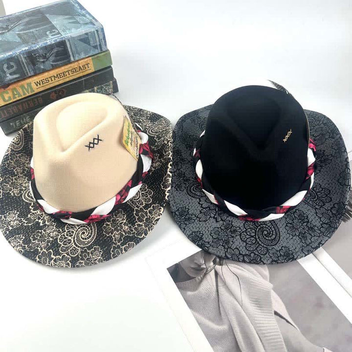 Chapeau de cowboy ethnique à deux tons avec plumes de marguerite