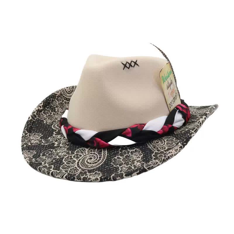 Chapeau de cowboy ethnique à deux tons avec plumes de marguerite - Ivoire - M (22"-22 7/8") - image 7