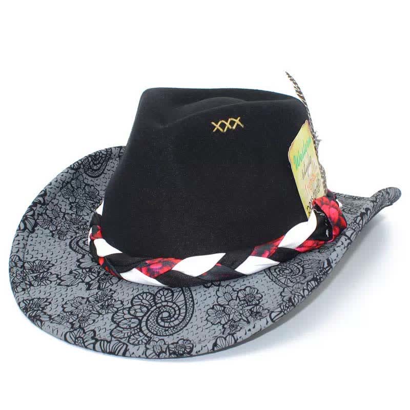 Chapeau de cowboy ethnique à deux tons avec plumes de marguerite - Noir - M (22"-22 7/8") - image 6