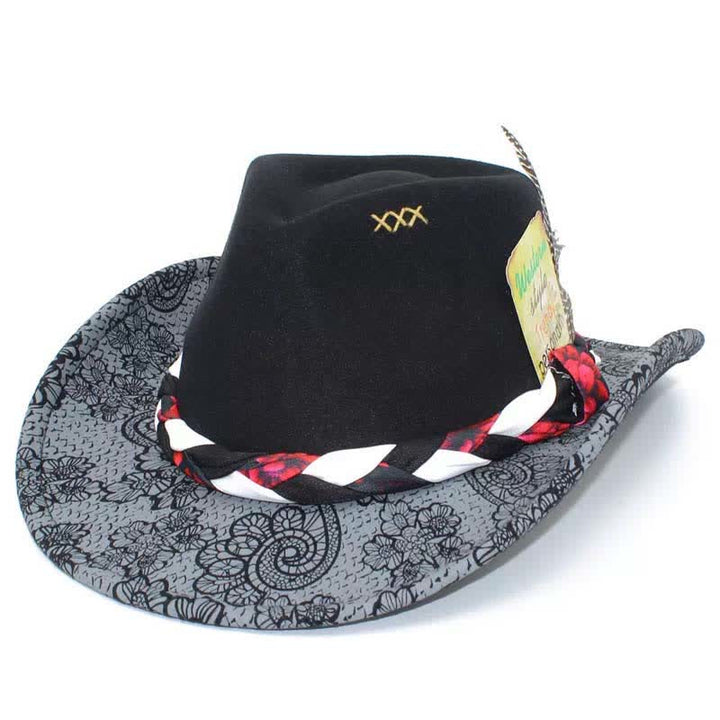 Chapeau de cowboy ethnique à deux tons avec plumes de marguerite - Noir - M (22"-22 7/8") - image 6