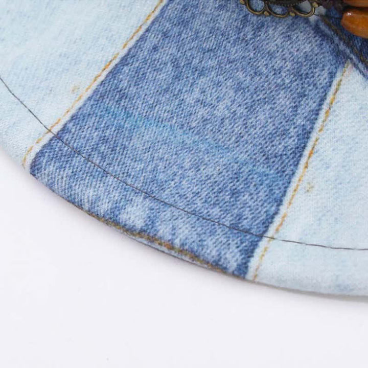 Chapeau de cowboy en denim à motif color-block et perles en bois
