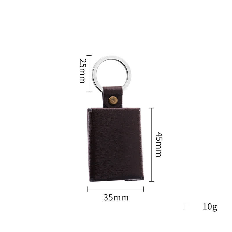 Porte-clés en cuir marron personnalisé avec 3 photos et texte gravé