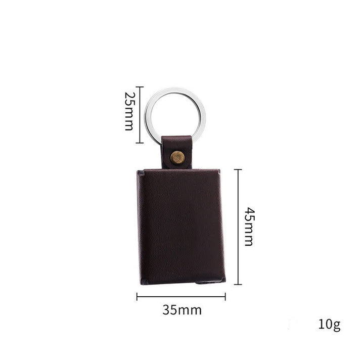 Porte-clés en cuir marron personnalisé avec 3 photos et texte gravé