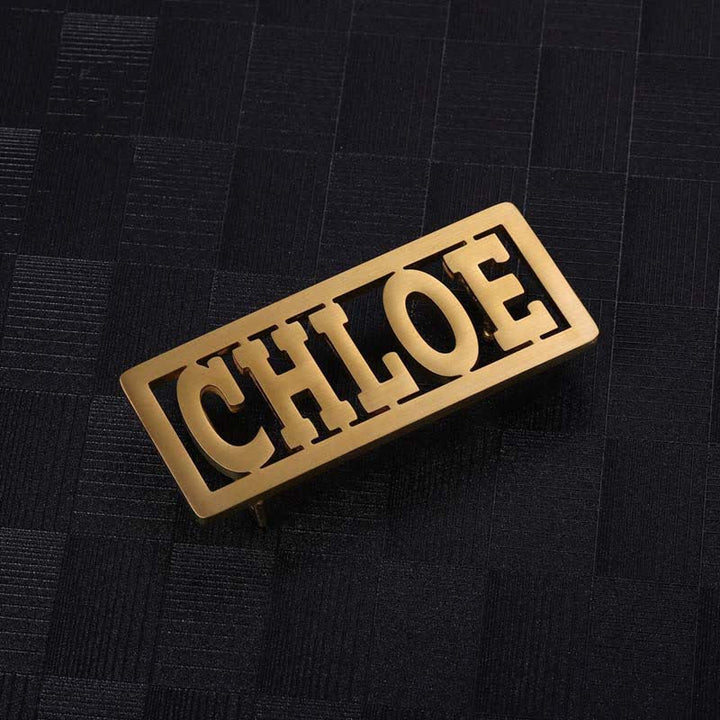 Boucle de ceinture en cuir rectangulaire avec nom personnalisé et lettres cursives