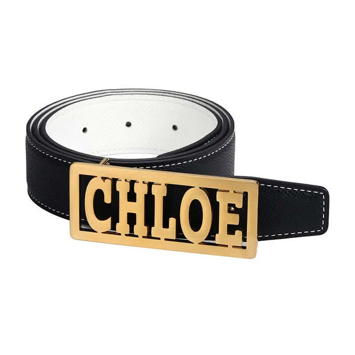 Boucle de ceinture en cuir rectangulaire avec nom personnalisé et lettres cursives