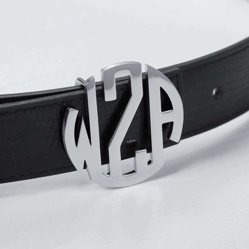 Ceinture en cuir avec boucle ronde et monogramme personnalisé, nom et initiales à 3 lettres