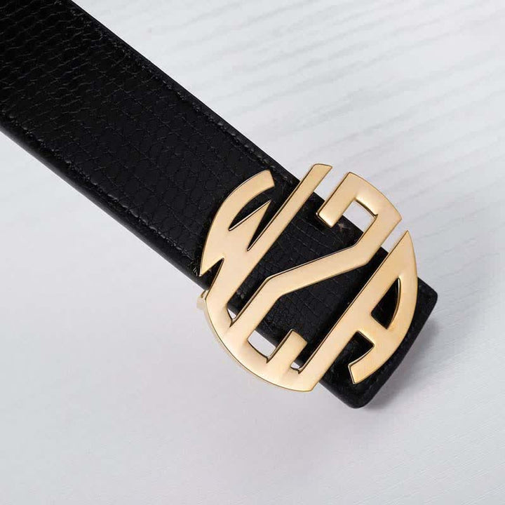 Ceinture en cuir avec boucle ronde et monogramme personnalisé, nom et initiales à 3 lettres