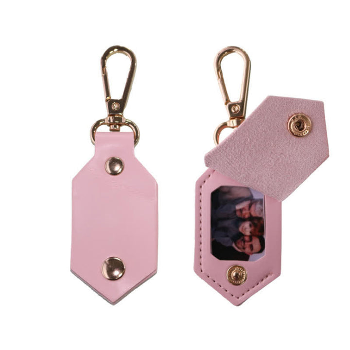 Porte-clés en cuir personnalisé avec photo d'anniversaire et partenaire