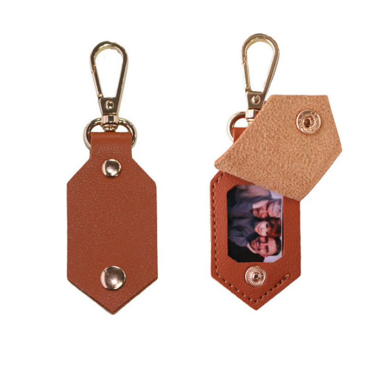 Porte-clés en cuir personnalisé avec photo d'anniversaire et partenaire