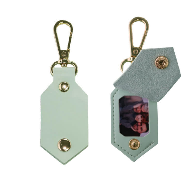 Porte-clés en cuir personnalisé avec photo d'anniversaire et partenaire
