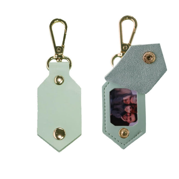 Porte-clés en cuir personnalisé avec photo d'anniversaire et partenaire