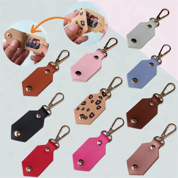Porte-clés en cuir personnalisé avec photo d'anniversaire et partenaire