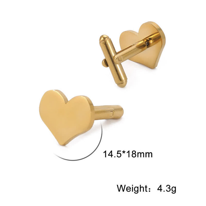 1 paire de boutons de manchette personnalisés au laser, carrés, ronds, en forme de cœur - Cœur - Or - image 2