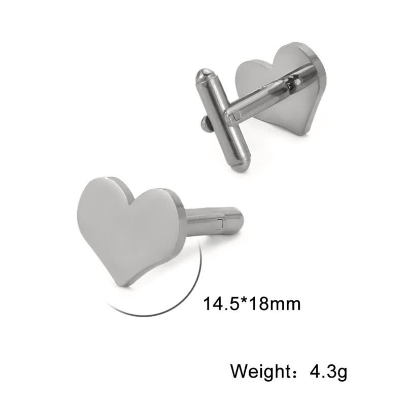 1 paire de boutons de manchette personnalisés au laser, carrés, ronds, en forme de cœur - Cœur - Argent - image 4