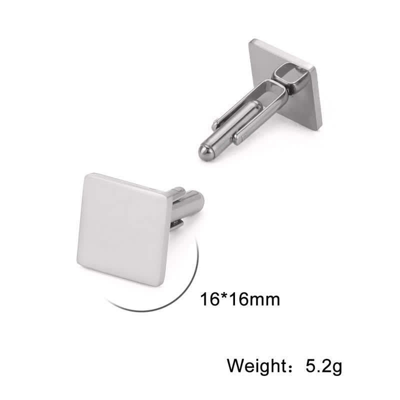 1 paire de boutons de manchette personnalisés au laser, carrés, ronds, en forme de cœur - Carré - Argent - image 12