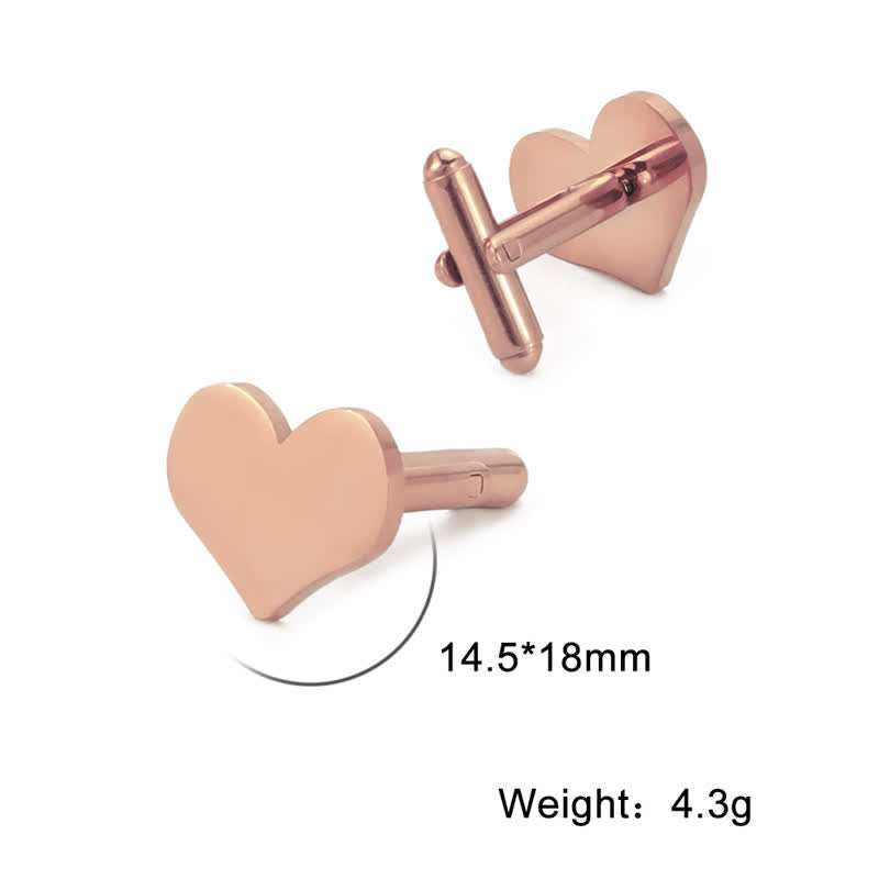 1 paire de boutons de manchette personnalisés au laser, carrés, ronds, en forme de cœur - Cœur - Or rose - image 5