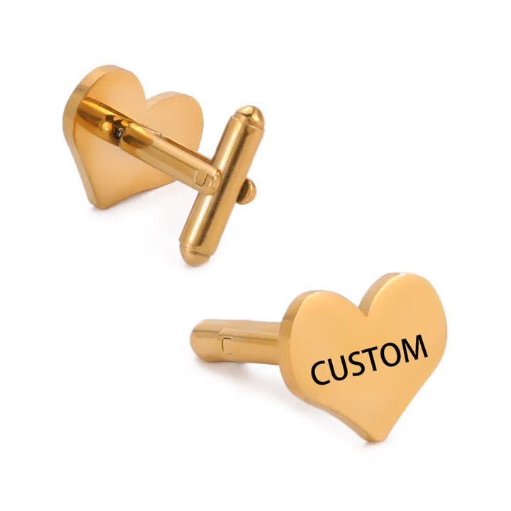 1 paire de boutons de manchette personnalisés au laser, carrés, ronds, en forme de cœur
