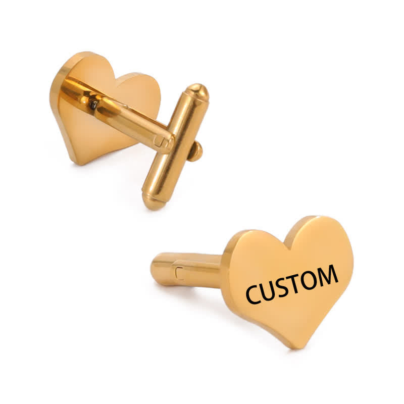 1 paire de boutons de manchette personnalisés au laser, carrés, ronds, en forme de cœur