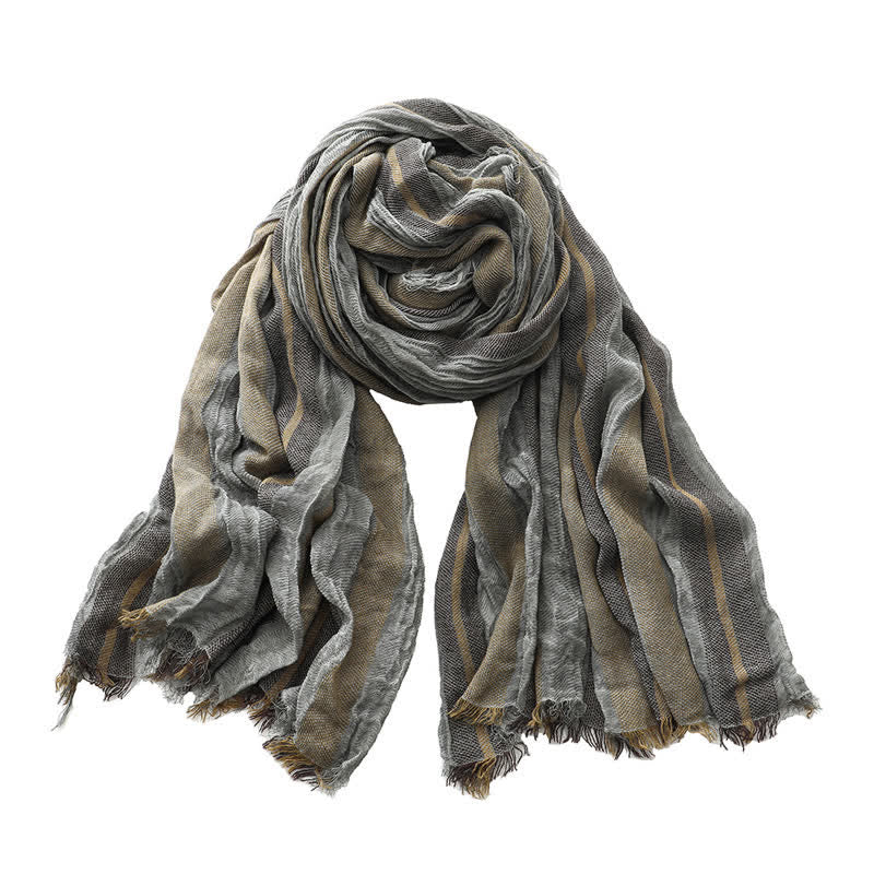 Écharpe plissée à rayures tie-dye rétro et blocs de couleurs - Gris - image 10
