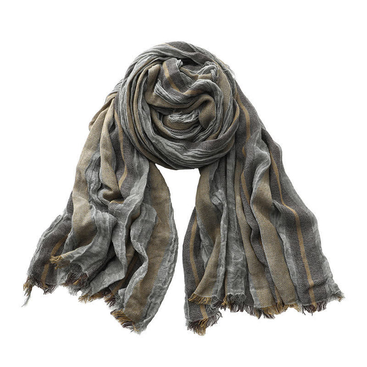 Écharpe plissée à rayures tie-dye rétro et blocs de couleurs - Gris - image 10