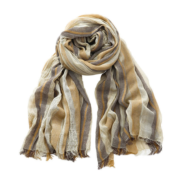 Écharpe plissée à rayures tie-dye rétro et blocs de couleurs - Beige - image 11