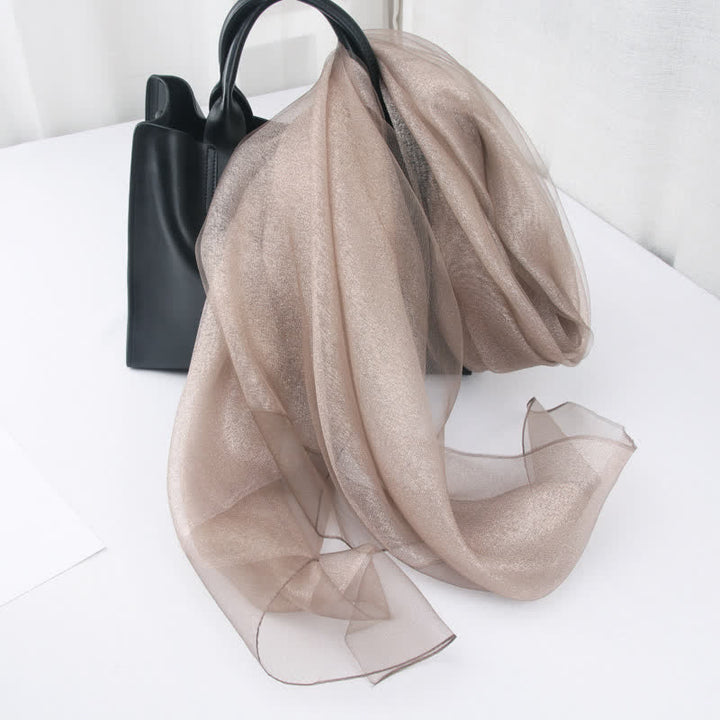 Foulard de luxe en soie organzan scintillante pour femme - Kaki foncé - image 8
