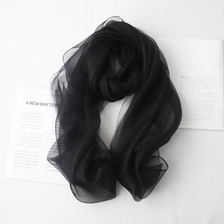 Foulard de luxe en soie organzan scintillante pour femme - Noir - image 10