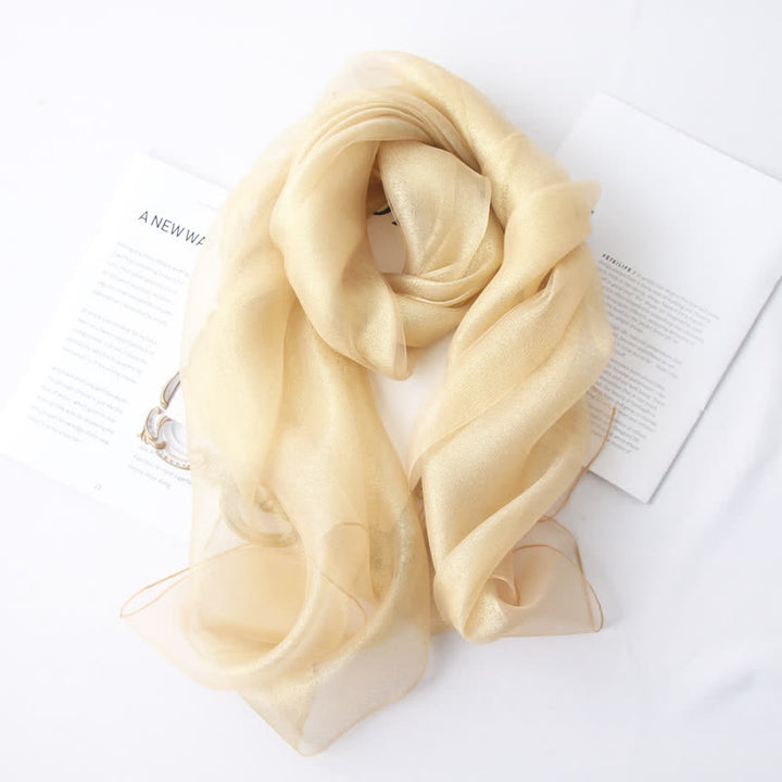 Foulard de luxe en soie organzan scintillante pour femme - Or - image 4