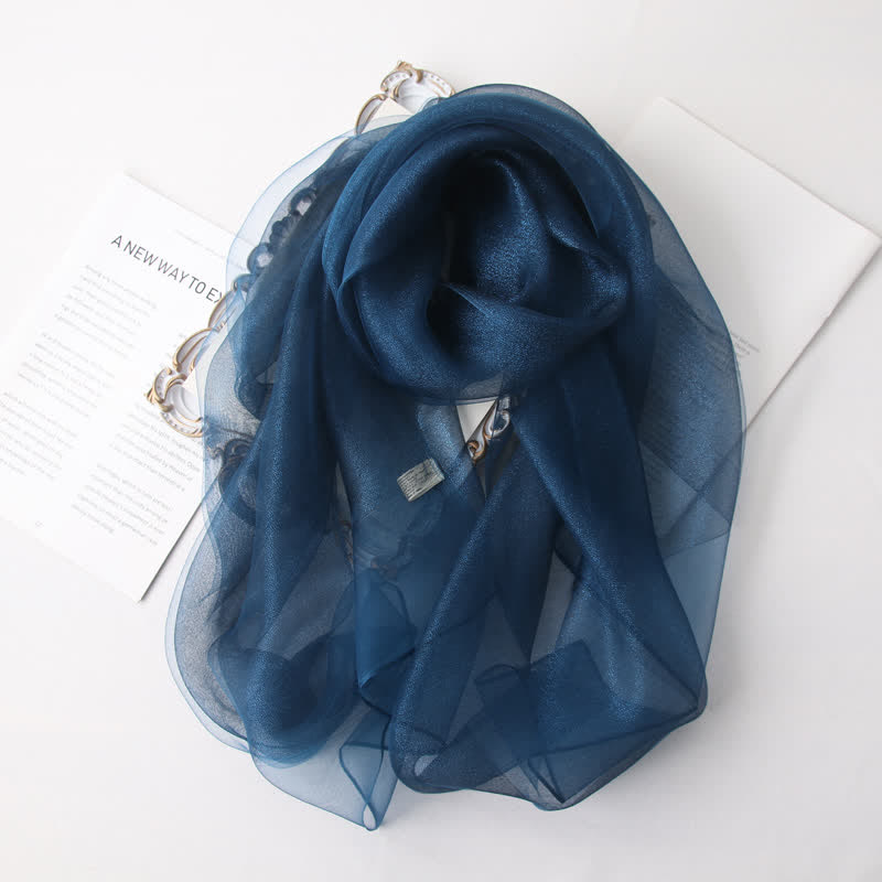 Foulard de luxe en soie organzan scintillante pour femme - Marine - image 7