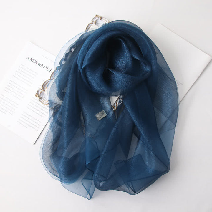 Foulard de luxe en soie organzan scintillante pour femme - Marine - image 7
