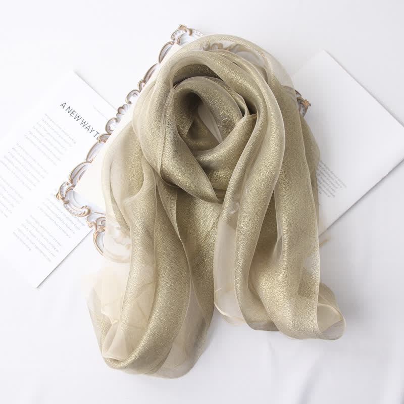 Foulard de luxe en soie organzan scintillante pour femme - Or mat - image 0