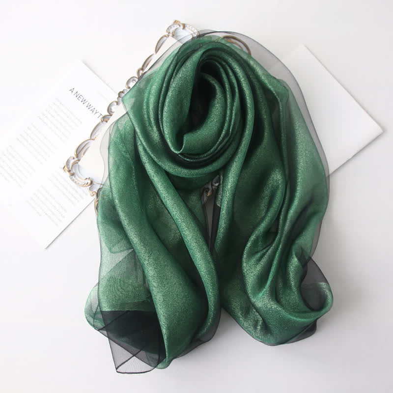 Foulard de luxe en soie organzan scintillante pour femme - Vert foncé - image 15