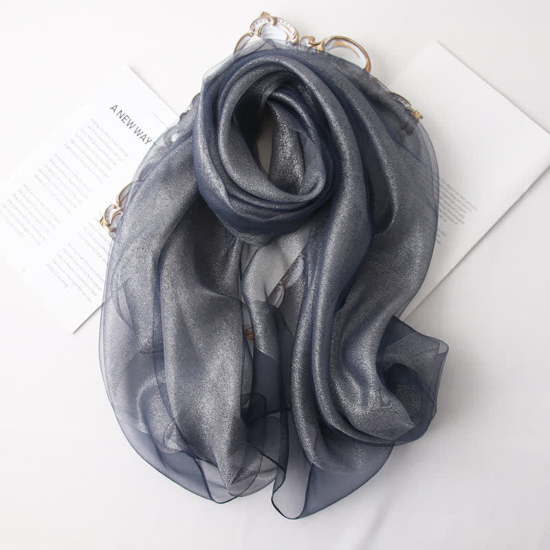 Foulard de luxe en soie organzan scintillante pour femme - Gris ardoise - image 16