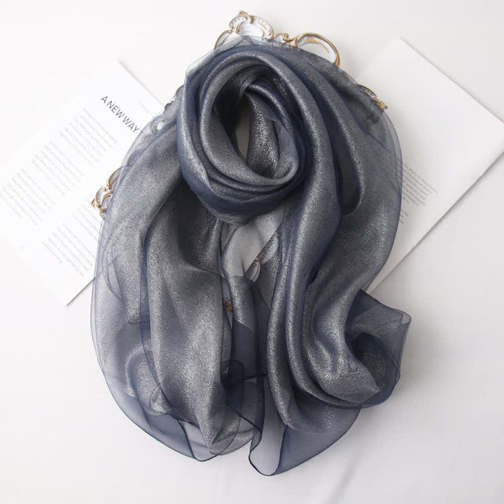 Foulard de luxe en soie organzan scintillante pour femme - Gris ardoise - image 16