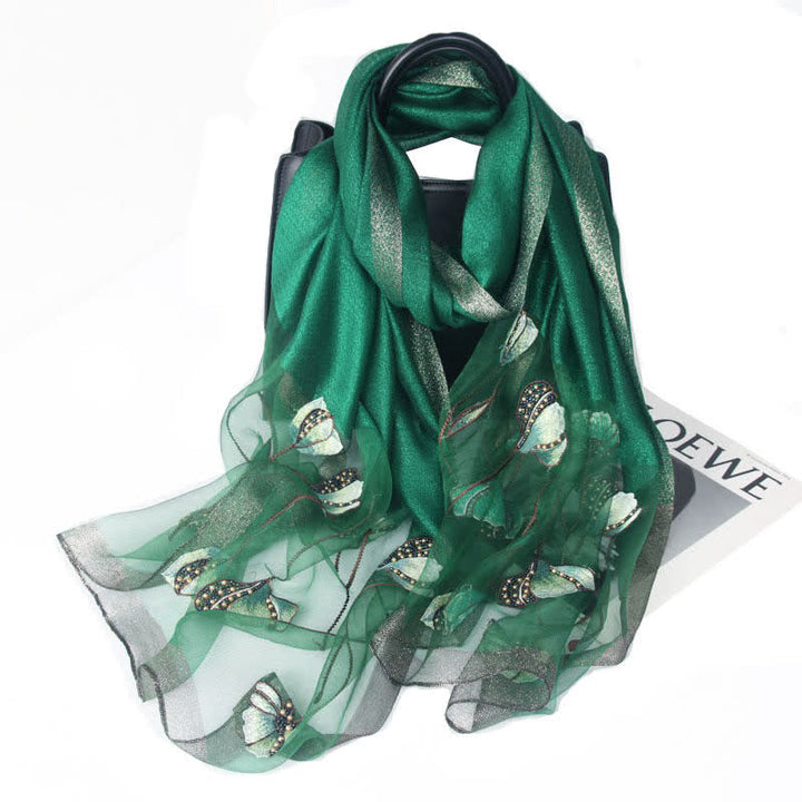 Écharpe en laine et soie à fleurs brodées à la main pour femme - Vert - image 5