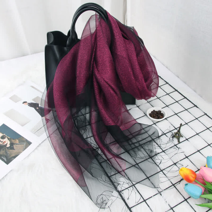 Foulard en organza de soie à double épaisseur et pompons scintillants pour femme - MoyenVioletRouge - image 4