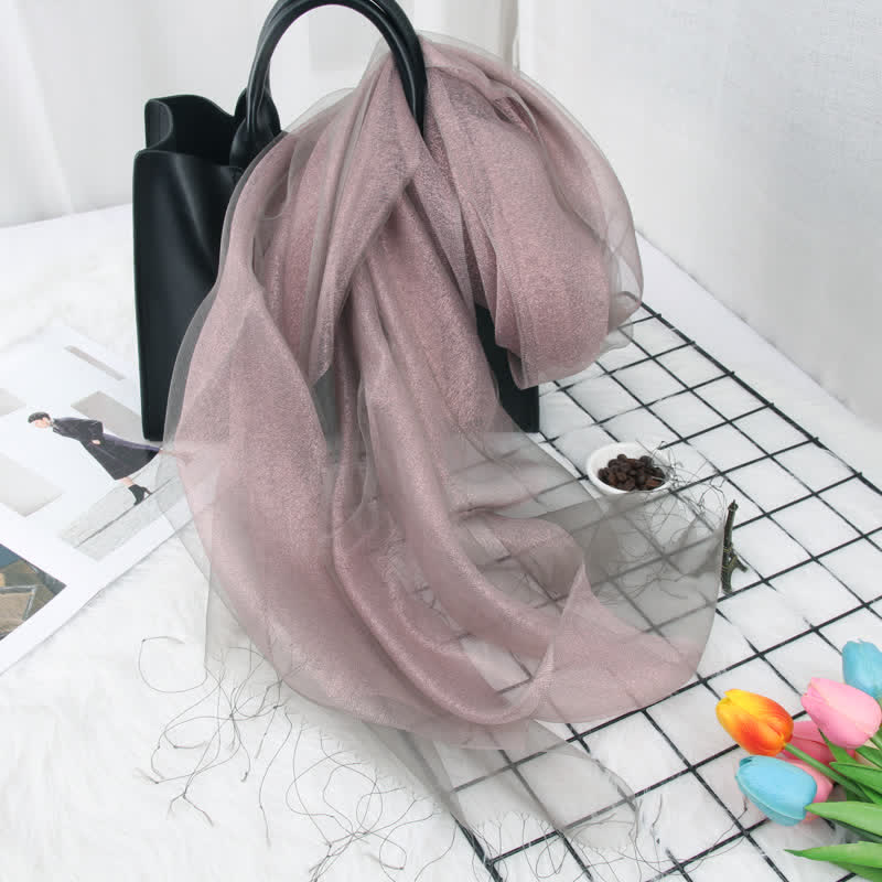 Foulard en organza de soie à double épaisseur et pompons scintillants pour femme - RosyBrown - image 6