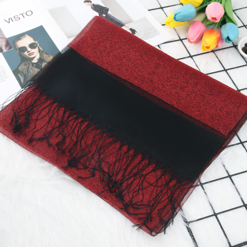 Foulard en organza de soie à double épaisseur et pompons scintillants pour femme